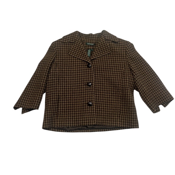 GUC Lauren Ralph Lauren Wool Crop Houndstooth Blazer Size 14 - Picture 3 of 7